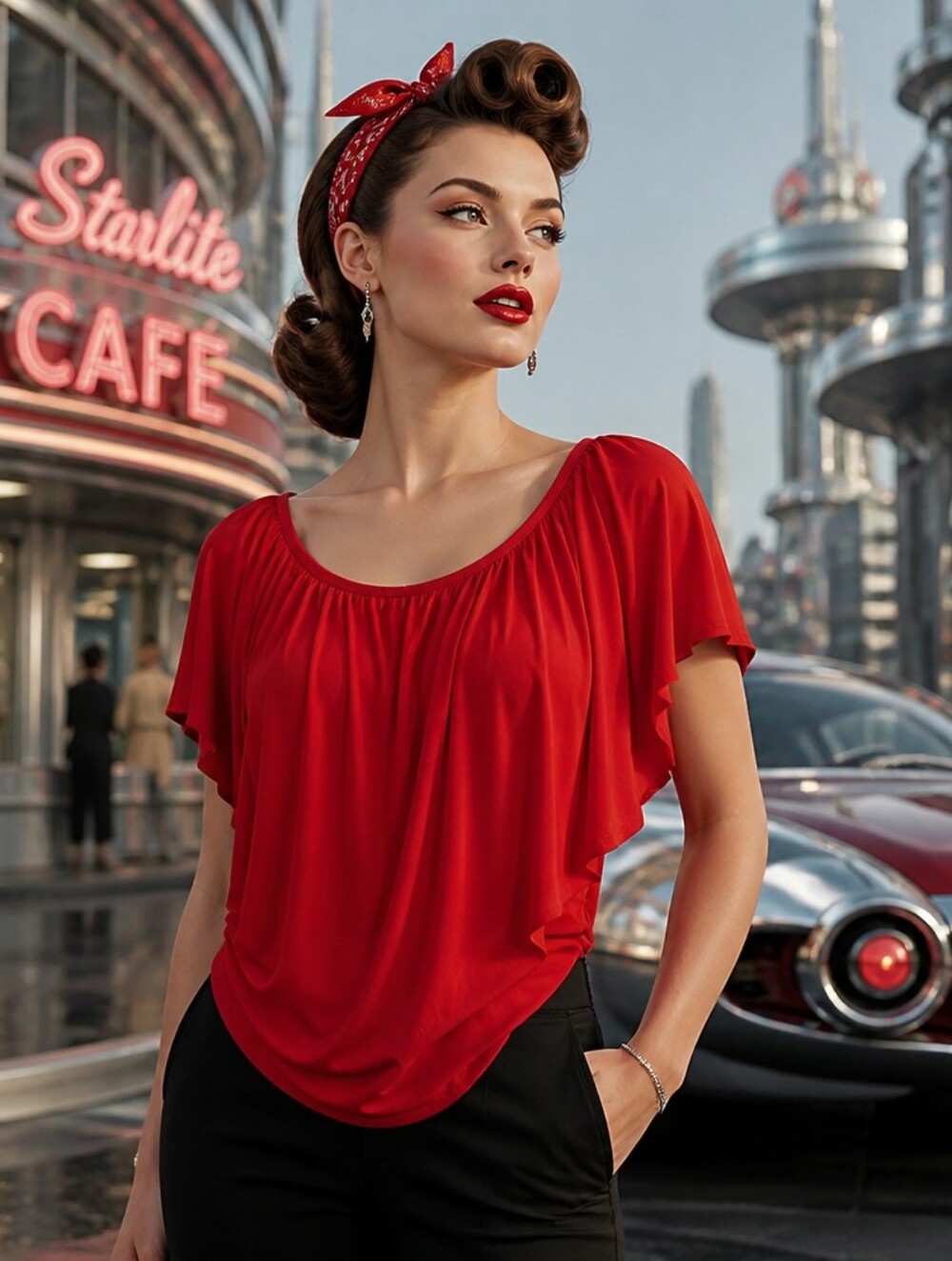 Boston Proper Red Scoop Neck Top